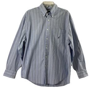Nautica Shirt Mens Large Blue Stripe Button Up‎ Long Sleeve Collared